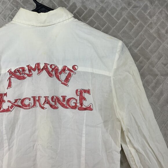Armani Exchange Womens S Button Up Shirt White Graphic Logo Long Sleeve Artist - Picture 16 of 16
